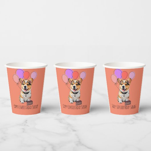 Schattige Roze Corgi Verjaardag Cup Papieren Bekers (Multi)