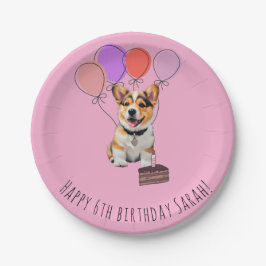 Schattige Roze Corgi Verjaardag Papieren Bordje