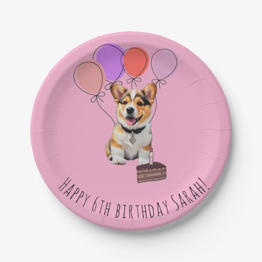 Schattige Roze Corgi Verjaardag  Papieren Bordje (Voorkant)