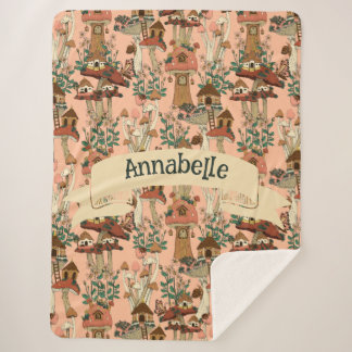 Schattige Roze Cottagecore Floral Mushroom House P Sherpa Deken