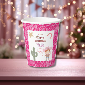 Schattige Roze Cowboy Meisje Verjaardag van een Ki Papieren Bekers