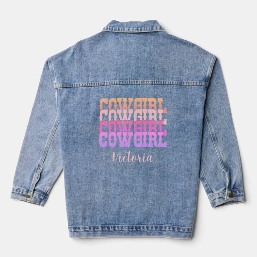 Schattige roze cowgirl gepersonaliseerd Western Denim Jacket (Achterkant)