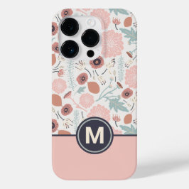 Schattige roze crème bloemig botanisch monogram Case-Mate iPhone 14 pro hoesje