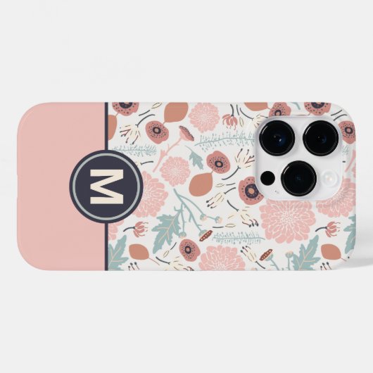 Schattige roze crème bloemig botanisch monogram Case-Mate iPhone case (Achterkant (horizontaal))