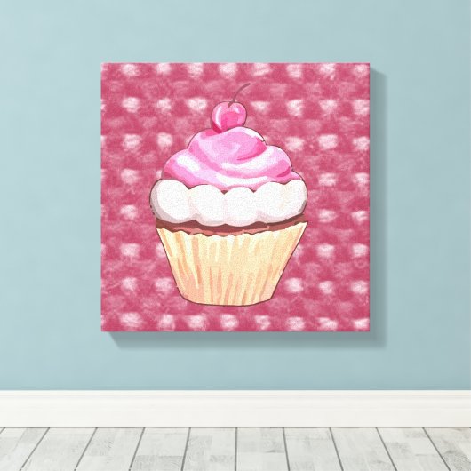 Schattige roze cupcake canvas afdrukken (Insitu (Houten vloer))