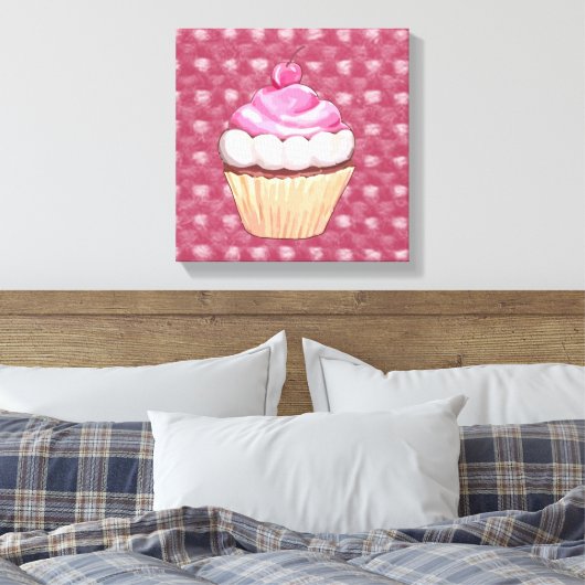 Schattige roze cupcake canvas afdrukken (Insitu (Slaapkamer))