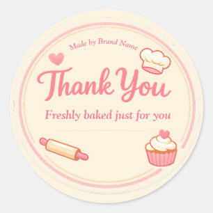 Schattige Roze Cupcake en Deegroller Bakkerij Beda Ronde Sticker