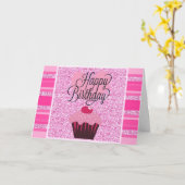 Schattige roze cupcake happy birthday Kaart (Gele Bloem)