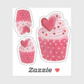 Schattige roze cupcake | Heart Sprinkles & Polka D Sticker (Vel)