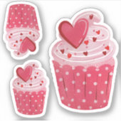 Schattige roze cupcake | Heart Sprinkles & Polka D Sticker (Voorkant)