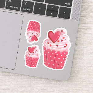 Schattige roze cupcake   Heart Sprinkles & Polka D Sticker