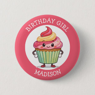 Schattige Roze Cupcake Persoonlijke Verjaardagsmei Ronde Button 5,7 Cm