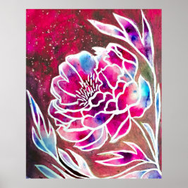 Schattige Roze Dahlia Meisje  Bloemen Waterverf Poster