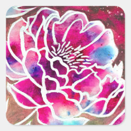 Schattige Roze Dahlia Meisje  Bloemen Waterverf Vierkante Sticker
