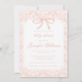 Schattige roze damast strik baby meisje douche kaart (Voorkant)