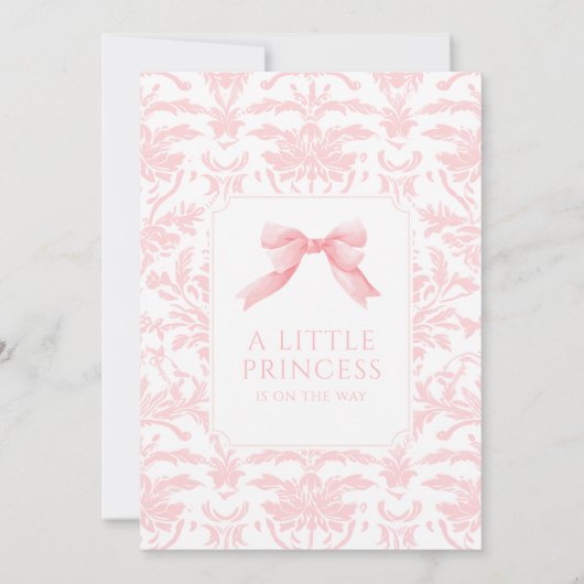 Schattige roze damast strik lintje baby shower kaart (Achterkant)