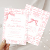 Schattige roze damast strik lintje baby shower kaart