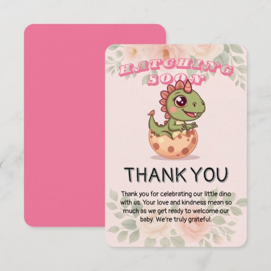 Schattige Roze Dino Komt Eerder Uit Bedankkaart (Voorkant / Achterkant)