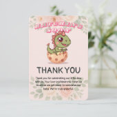 Schattige Roze Dino Komt Eerder Uit Bedankkaart (Staand voorkant)