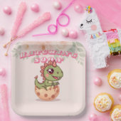 Schattige Roze Dino Komt Eerder Uit Papieren Bordje (Feest)