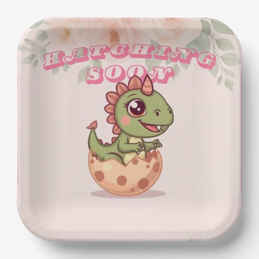 Schattige Roze Dino Komt Eerder Uit Papieren Bordje (Voorkant)
