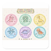 Schattige Roze Dino Mandala School Labels |Kleuter