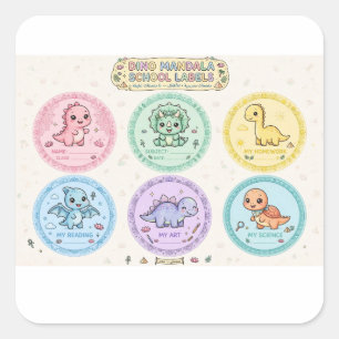 Schattige Roze Dino Mandala School Labels Kleuter