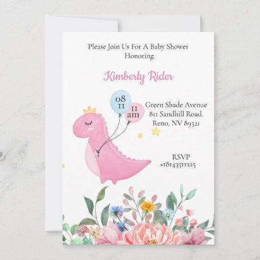 Schattige Roze Dinosaur Kaart (Voorkant)