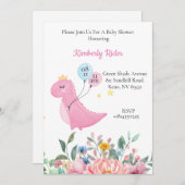 Schattige Roze Dinosaur Kaart (Voorkant / Achterkant)