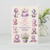 Schattige Roze Dinosaurus Baby shower Kaart (Staand voorkant)