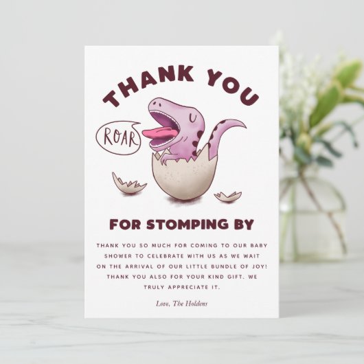 Schattige roze dinosaurus Baby shower T-Rex Bedankkaart (Staand voorkant)