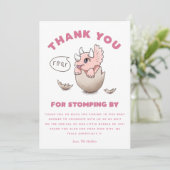 Schattige Roze Dinosaurus Baby shower Triceratops Bedankkaart (Staand voorkant)