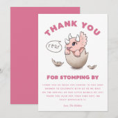 Schattige Roze Dinosaurus Baby shower Triceratops Bedankkaart (Voorkant / Achterkant)
