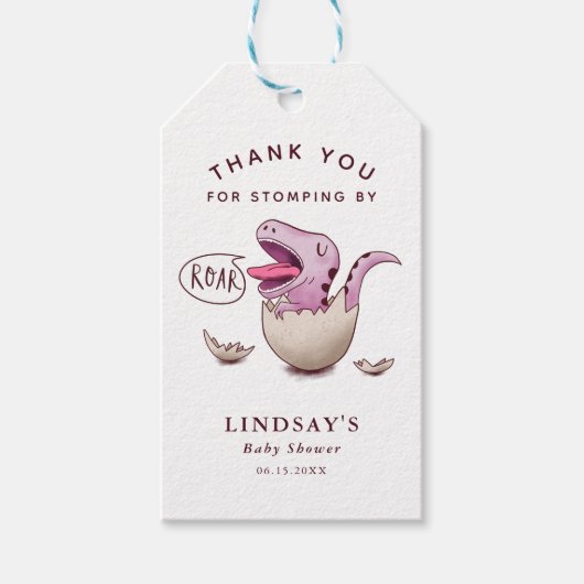 Schattige roze dinosaurus meisje Baby shower Cadeaulabel (Voorkant)