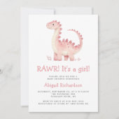 Schattige roze dinosaurus meisje Baby shower Kaart (Voorkant)