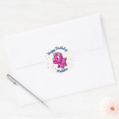 Schattige Roze Dinosaurus Polkadot Verjaardag Stic Ronde Sticker (Envelop)