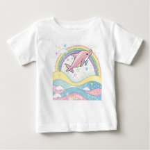 Schattige Roze Dolfijn Baby T-Shirt met Regenboogs