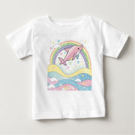 Schattige Roze Dolfijn Baby T-Shirt met Regenboogs