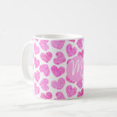 Schattige Roze Doodled Heart Valentijnsdag Monogra Koffiemok (Voorkant links)