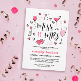 Schattige Roze Doodles - Juffrouw naar Mevrouw Bac Kaart