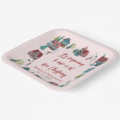 Schattige Roze Dorp Kerstfeest Papieren Bordje (Gebogen)