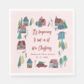 Schattige Roze Dorp Kerstfeest Servet (Voorkant)