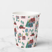 Schattige roze dorpspatroon kerst papieren bekers (Achterkant)