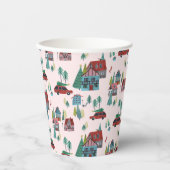 Schattige roze dorpspatroon kerst papieren bekers (Voorkant)