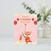 Schattige Roze Draak Chinees Nieuwjaar 2024 Briefk Briefkaart (Staand voorkant)