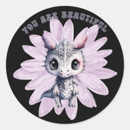 Schattige roze draak grillig "je bent mooi" ronde sticker