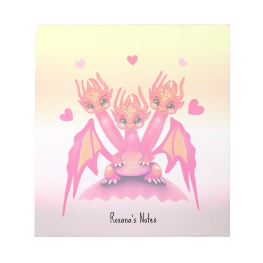 Schattige roze draken notitieblok (Voorkant)