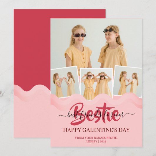 Schattige Roze Drip Happy Galentines dag bestie Fo Feestdagenkaart (Voorkant / Achterkant)