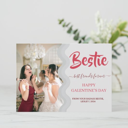 Schattige Roze Drip Happy Galentines dag bestie Fo Feestdagenkaart (Staand voorkant)