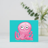 schattige roze dwaze octopus briefkaart (Staand voorkant)